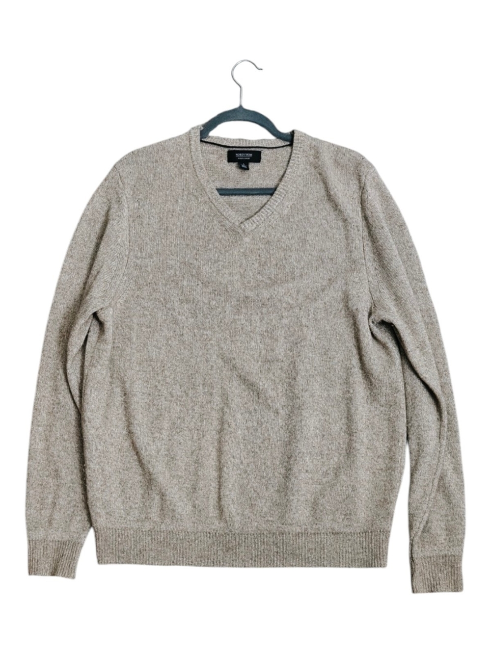 Nordstrom Cashmere Silk Men's V-Neck Sweater in Heather Beige